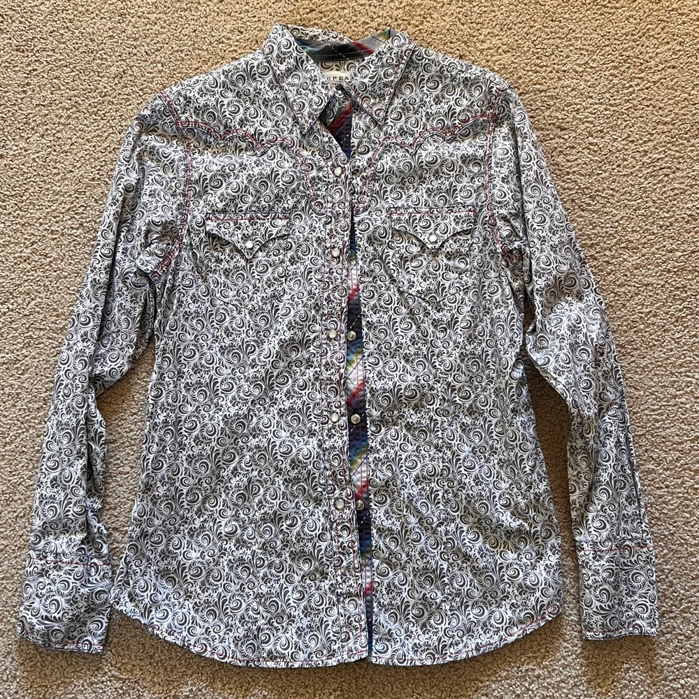 White & Black Swirl Button Down Shirt
